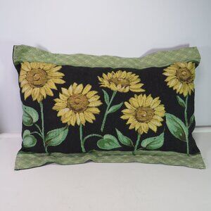 Sunflower Tapestry Pillow 17" long Fall, lattice green margin